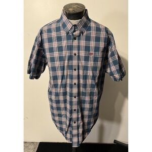 Cinch Shirt Mens Large Blue Plaid Short Sleeve Button Down Western Cotton Casual